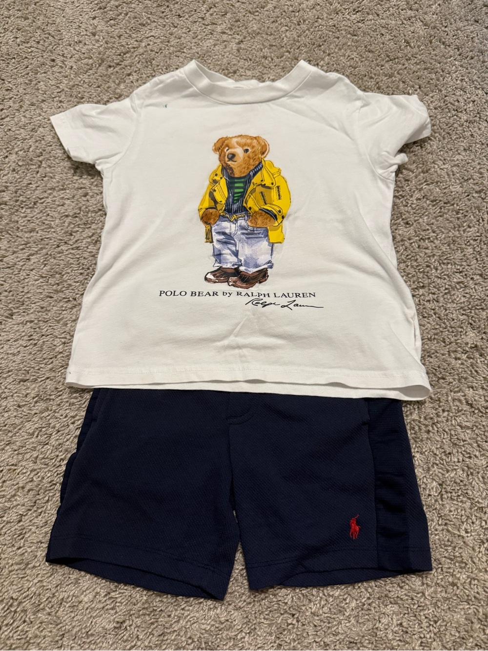 Polo by Ralph Lauren Navy Matching Set with Red Pony, 4T Shirt and 2T Shorts